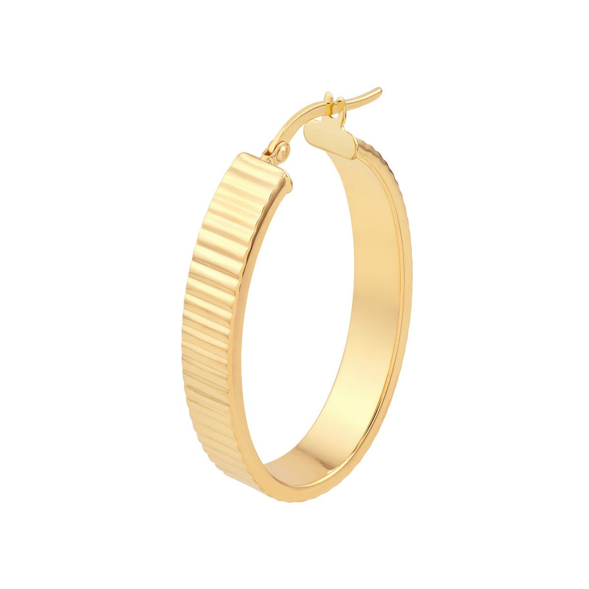 Birmingham Jewelry - 14K Yellow Gold D/C Ridged Rectangle Tube Hoop Earrings - Birmingham Jewelry