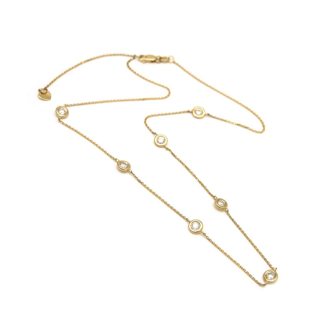 14K Yellow Gold Diamond By The Yard Round Bezel Diamond Necklace (1.00ct) Birmingham Jewelry Necklace Birmingham Jewelry 