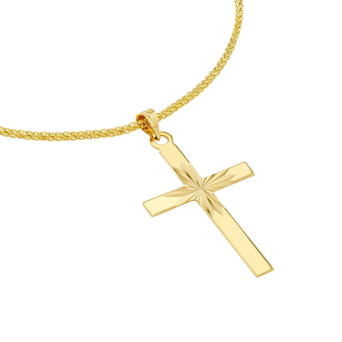 14kt yellow store gold JCM Diamond cut Cross Pendant Necklace