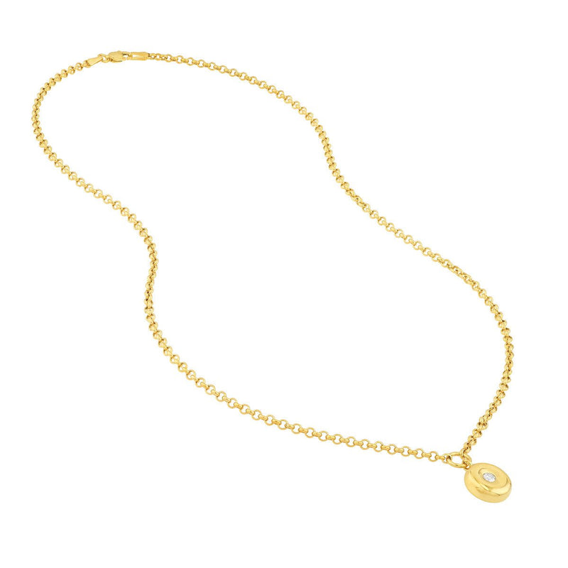 Birmingham Jewelry - 14K Yellow Gold Diamond Puff Charm Rolo Necklace - Birmingham Jewelry