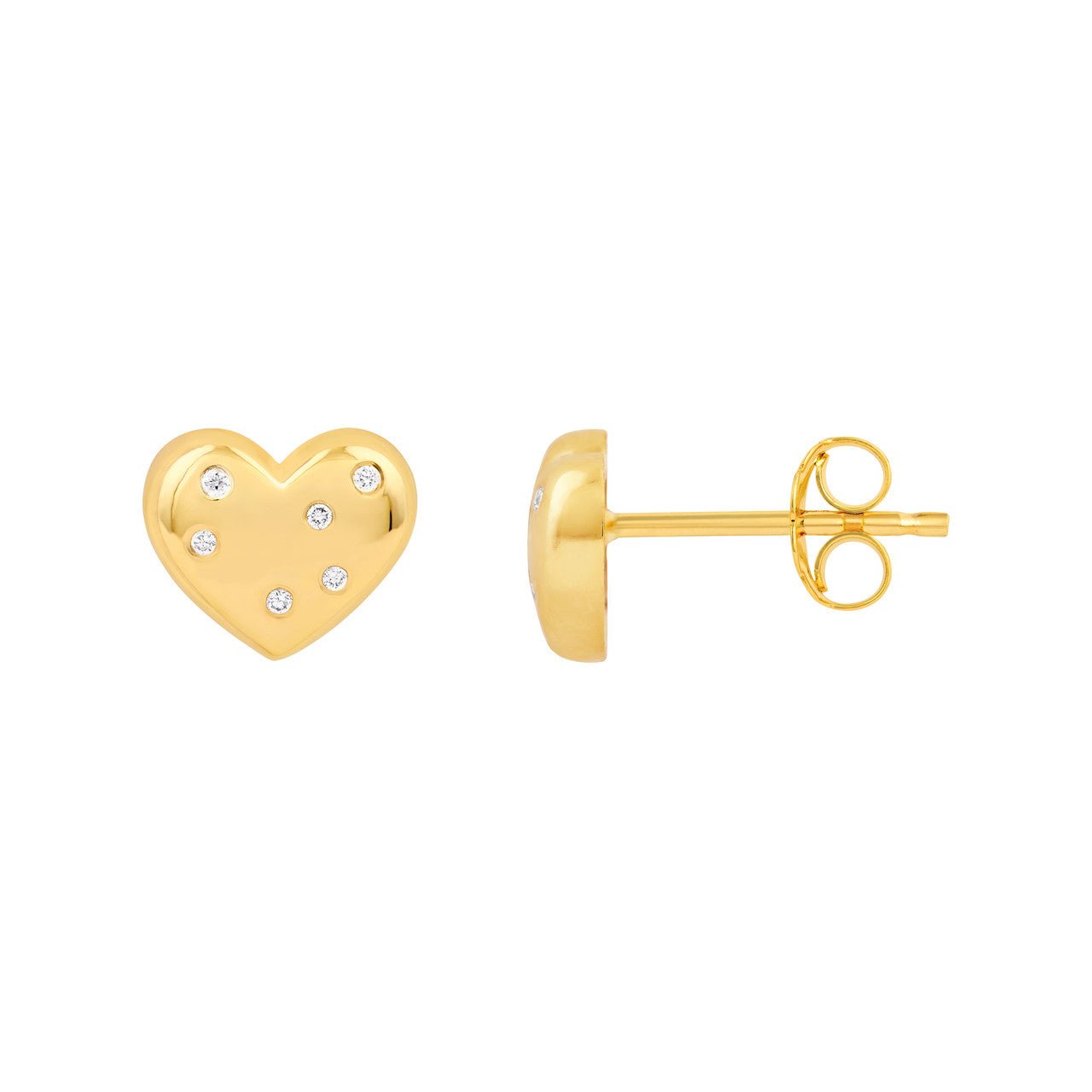 Birmingham Jewelry - 14K Yellow Gold Diamond Puffy Heart Stud Earrings - Birmingham Jewelry