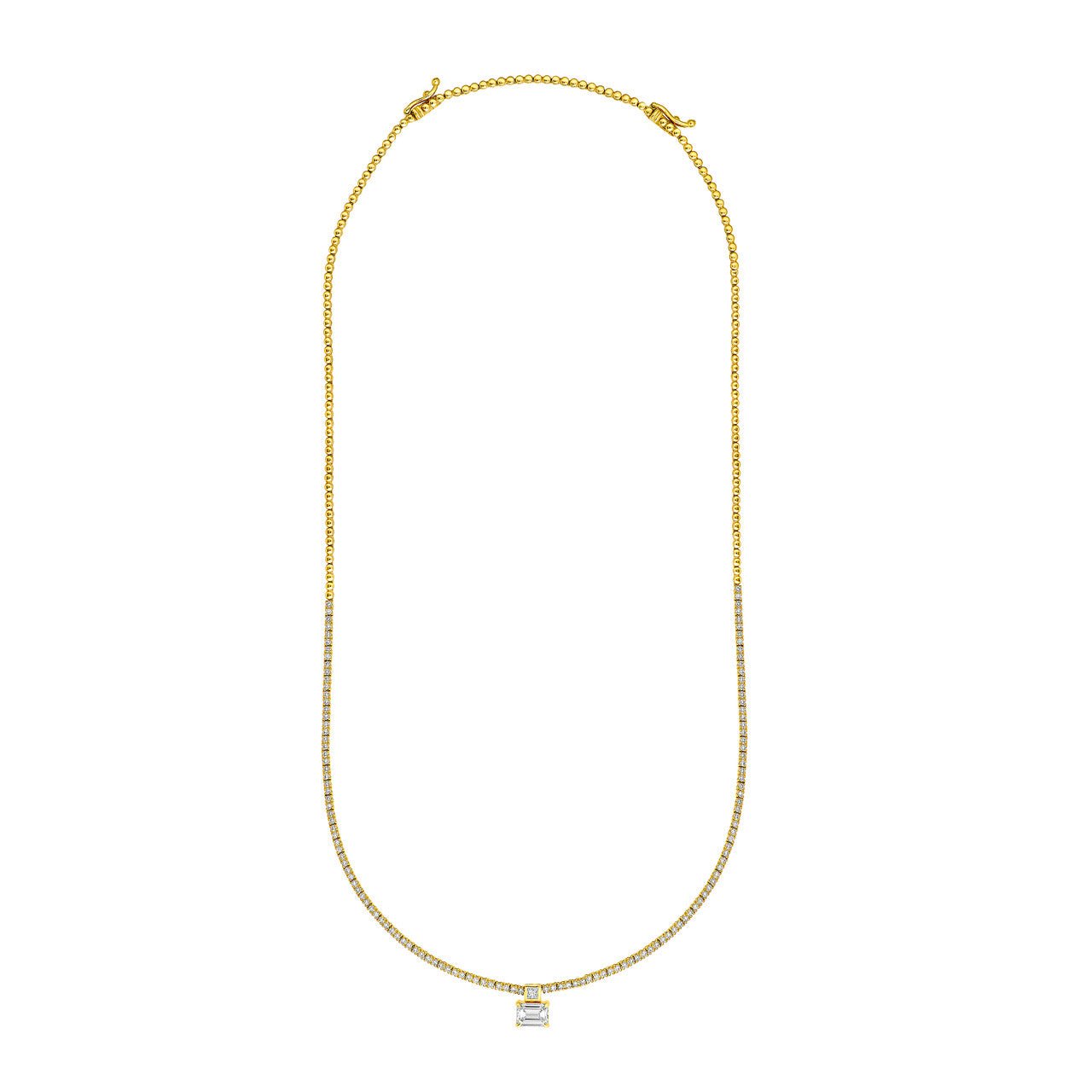 Birmingham Jewelry - 14K Yellow Gold Diamond Tennis Necklace with Emerald Cut Center Stone - Birmingham Jewelry