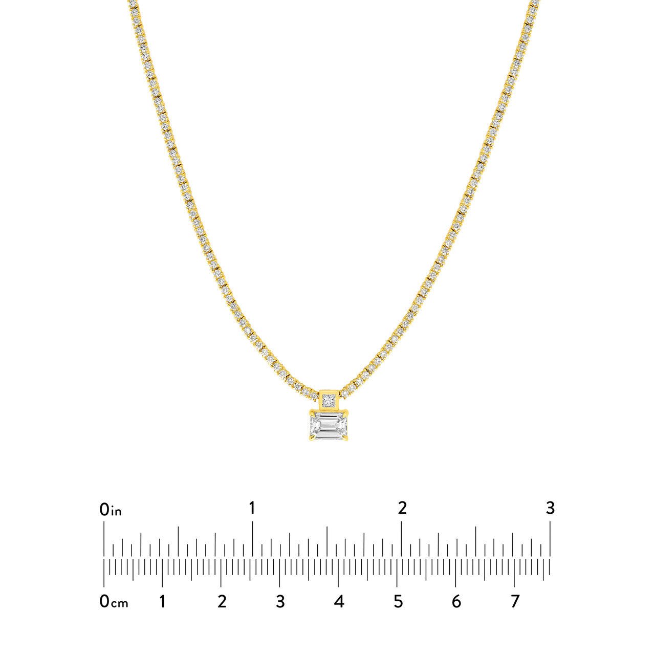 Birmingham Jewelry - 14K Yellow Gold Diamond Tennis Necklace with Emerald Cut Center Stone - Birmingham Jewelry