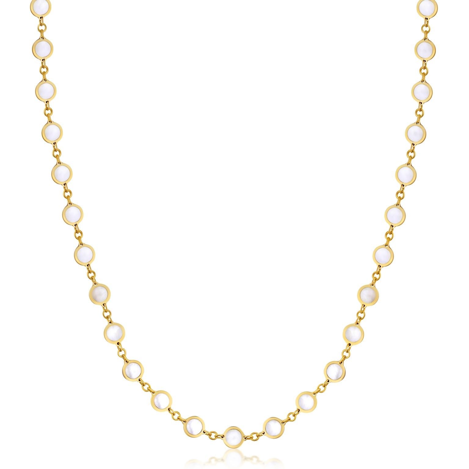 Birmingham Jewelry - 14K Yellow Gold Disc Link Long Necklace (MOP) - Birmingham Jewelry