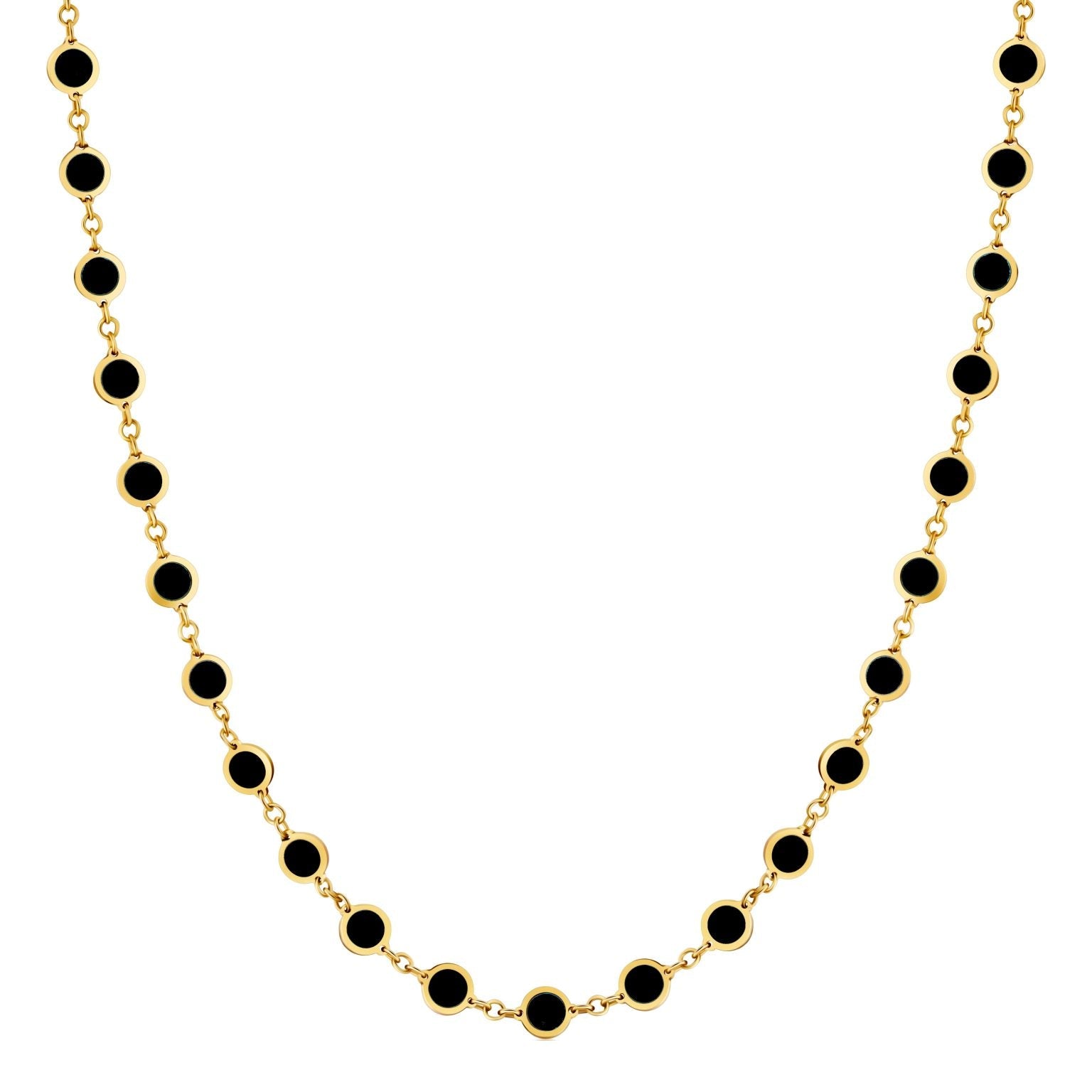 Birmingham Jewelry - 14K Yellow Gold Disc Link Long Necklace (Onyx) - Birmingham Jewelry