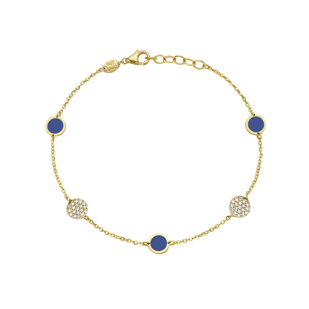 Birmingham Jewelry - 14K Yellow Gold Disc Station Bracelet - Diamond (Lapis) - Birmingham Jewelry