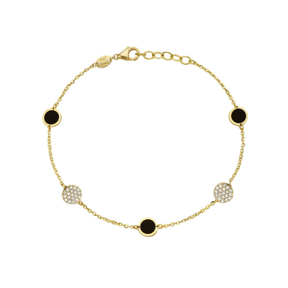 Birmingham Jewelry - 14K Yellow Gold Disc Station Bracelet - Diamond (Onyx) - Birmingham Jewelry