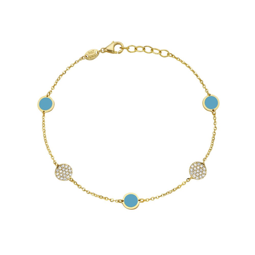 Birmingham Jewelry - 14K Yellow Gold Disc Station Bracelet - Diamond (Turquoise) - Birmingham Jewelry