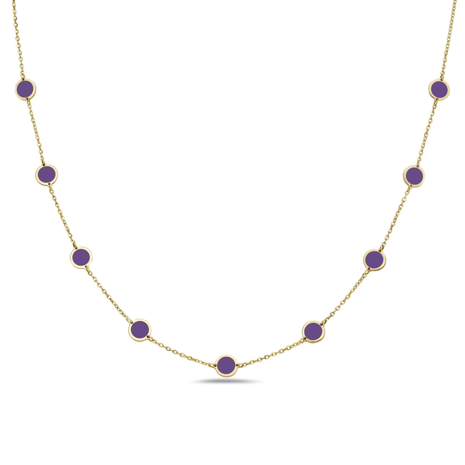 Birmingham Jewelry - 14K Yellow Gold Disc Station Necklace (Amethyst) - Birmingham Jewelry