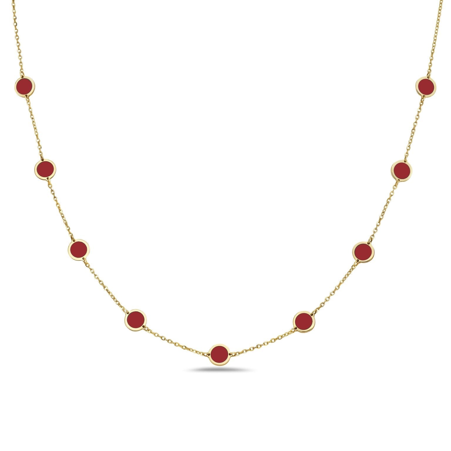 Birmingham Jewelry - 14K Yellow Gold Disc Station Necklace (Coral) - Birmingham Jewelry