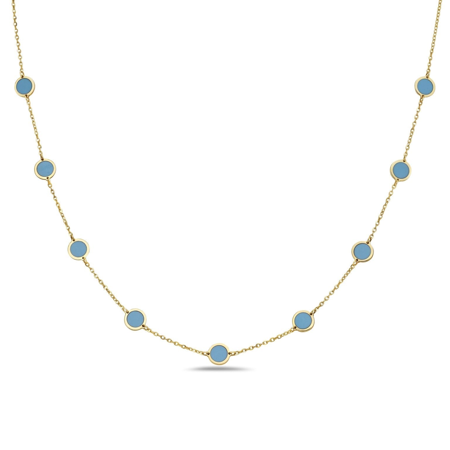 Birmingham Jewelry - 14K Yellow Gold Disc Station Necklace (Turquoise) - Birmingham Jewelry