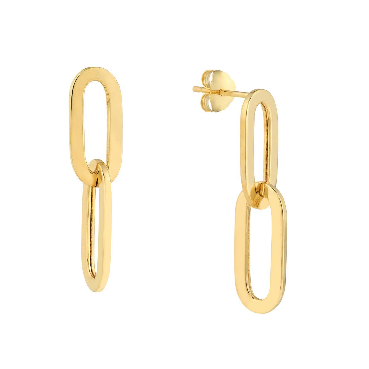 Birmingham Jewelry - 14K Yellow Gold Double Flat Oval Link Dangle Earrings - Birmingham Jewelry