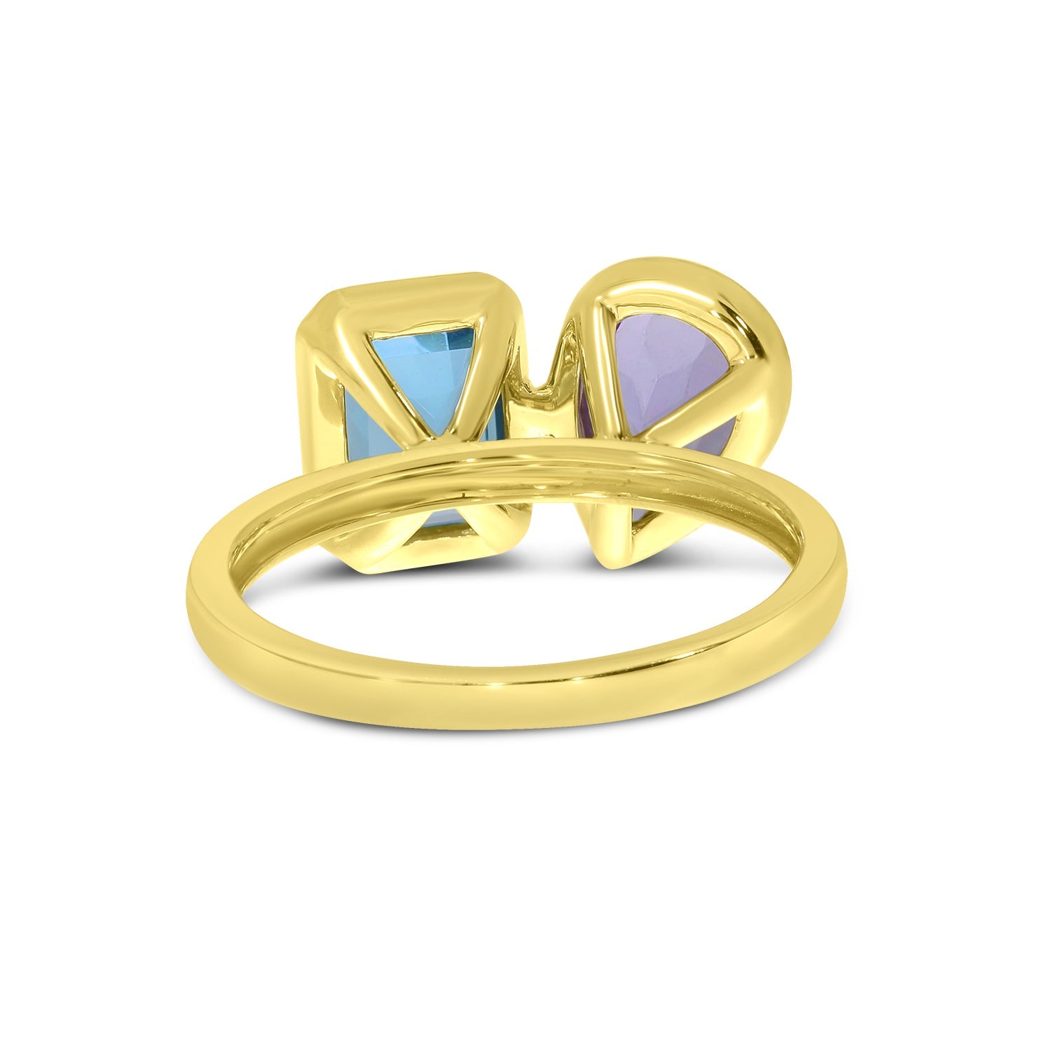 Birmingham Jewelry - 14K Yellow Gold Emerald Cut Blue Topaz and Pear Amethyst Semi Precious Duo Ring - Birmingham Jewelry