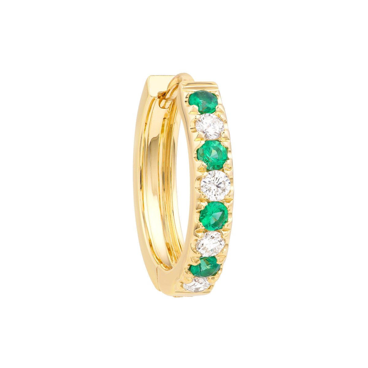 14K Yellow Gold Emerald & Diamond Huggies (1/4tcw) Birmingham Jewelry Earrings Birmingham Jewelry 