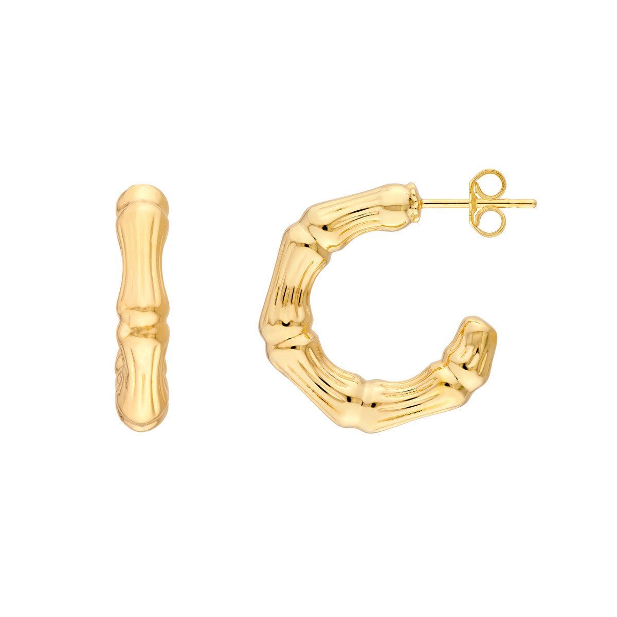 Birmingham Jewelry - 14K Yellow Gold Fluted Bamboo Open Hoop Earrings - Birmingham Jewelry