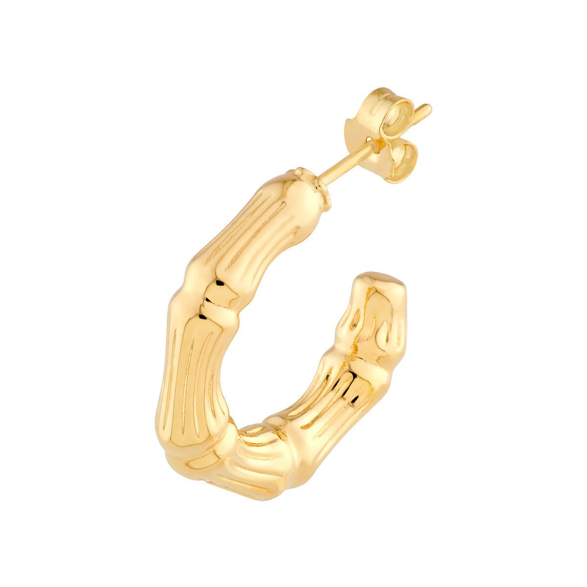 Birmingham Jewelry - 14K Yellow Gold Fluted Bamboo Open Hoop Earrings - Birmingham Jewelry
