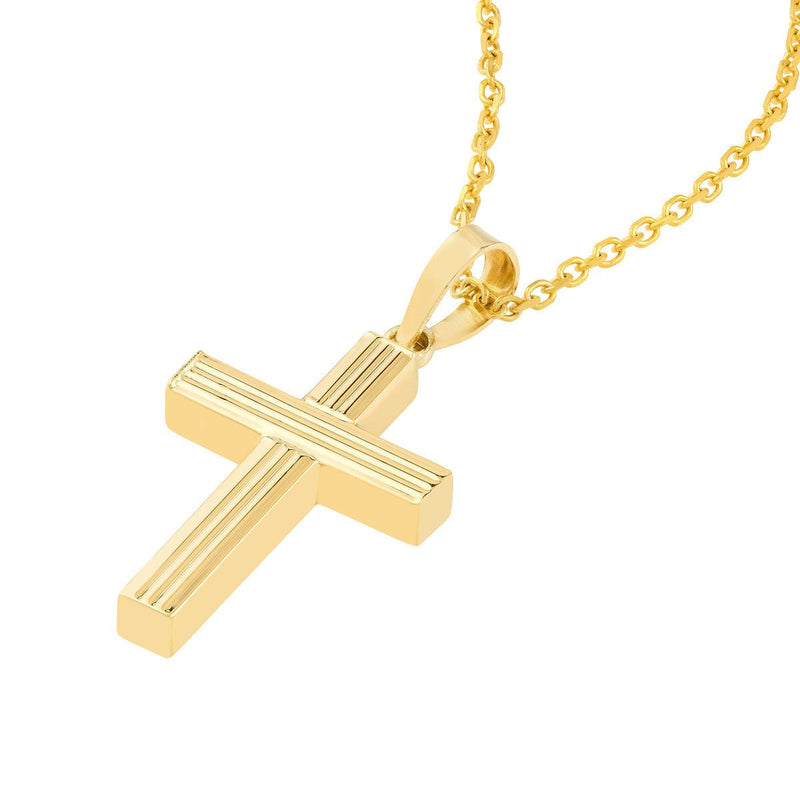 Birmingham Jewelry - 14K Yellow Gold Fluted Bar Cross Pendant - Birmingham Jewelry