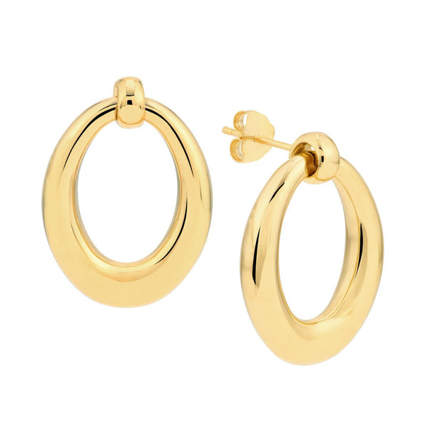 Birmingham Jewelry - 14K Yellow Gold Graduated Oval Hoop Stud Earrings - Birmingham Jewelry