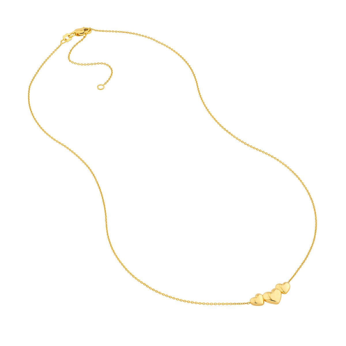 Birmingham Jewelry - 14K Yellow Gold Grouped 3 Hearts Cable Necklace - Birmingham Jewelry