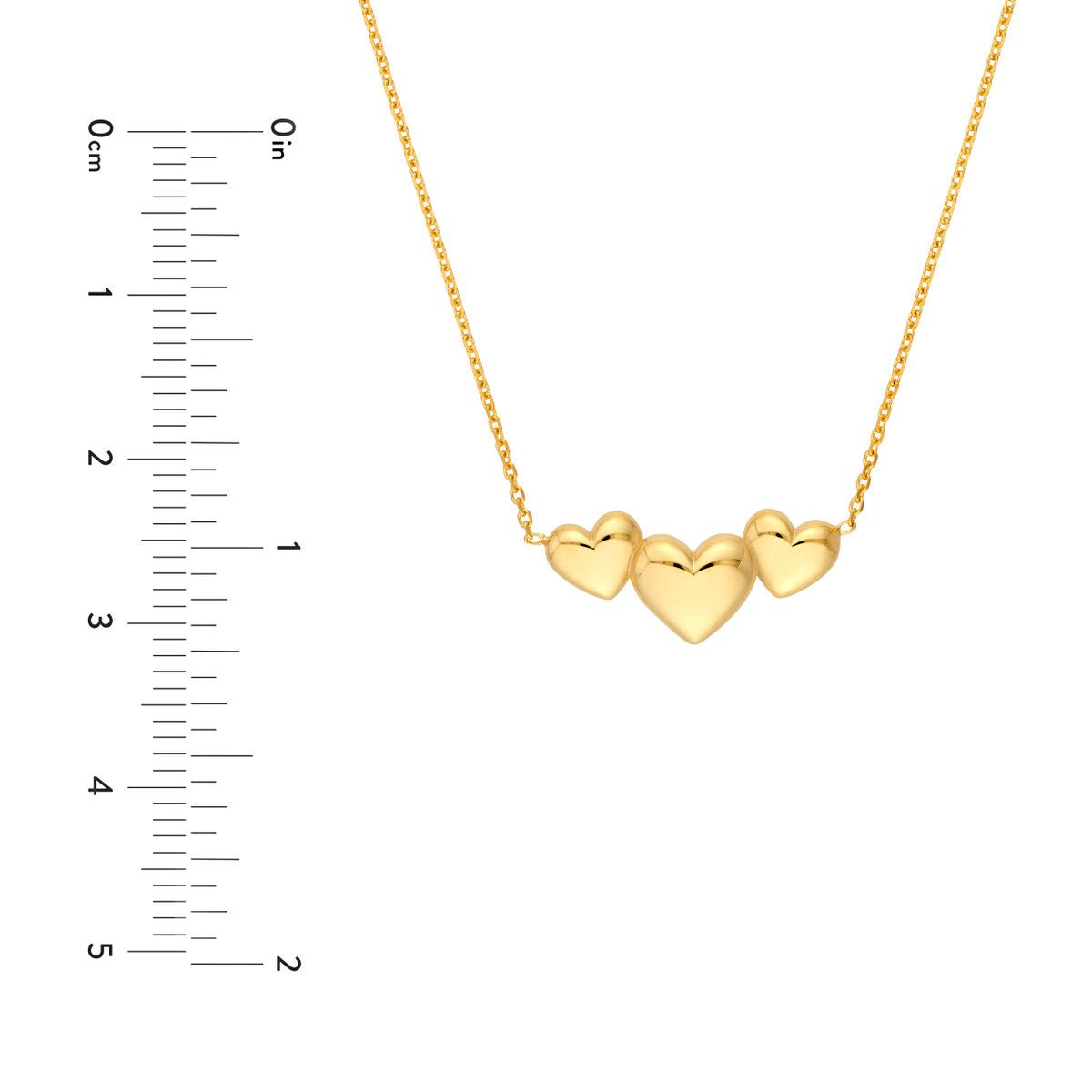 Birmingham Jewelry - 14K Yellow Gold Grouped 3 Hearts Cable Necklace - Birmingham Jewelry