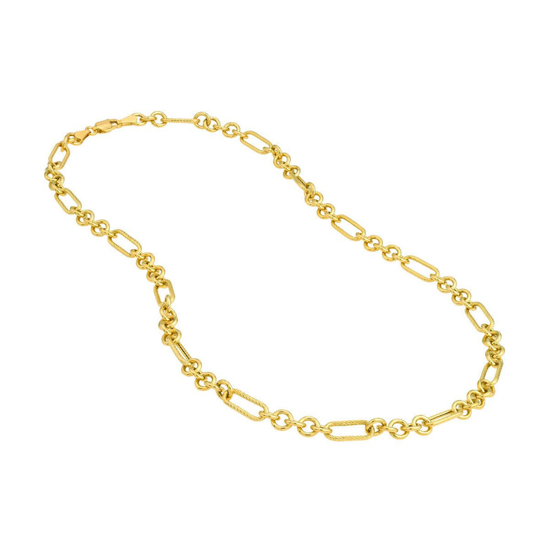 Birmingham Jewelry - 14K Yellow Gold Handmade Textured Oval Rolo Necklace - Birmingham Jewelry