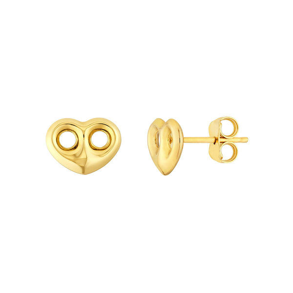 Birmingham Jewelry - 14K Yellow Gold Heart Puff Mariner Stud Earrings - Birmingham Jewelry