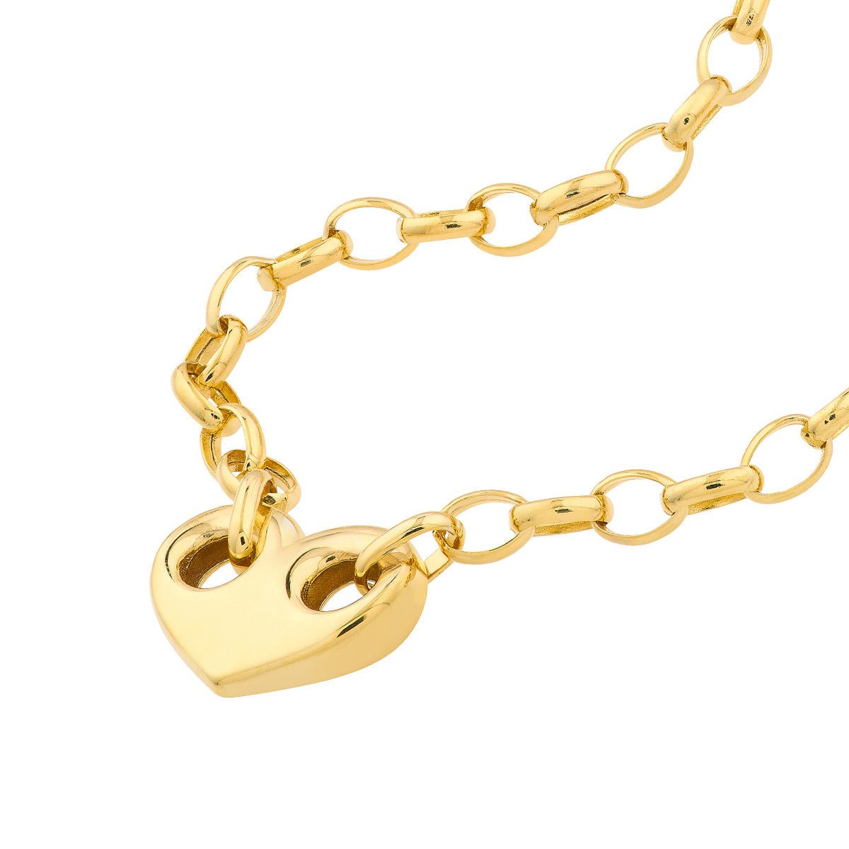 Birmingham Jewelry - 14K Yellow Gold Heart Puff Mariner w/Oval Rolo Necklace - Birmingham Jewelry