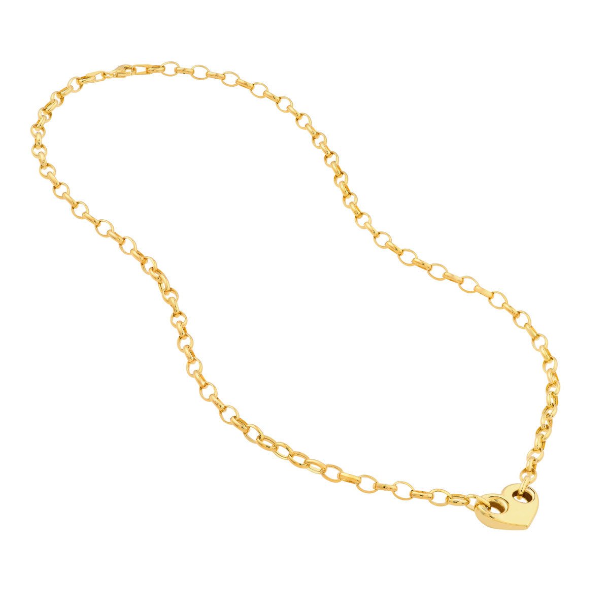 Birmingham Jewelry - 14K Yellow Gold Heart Puff Mariner w/Oval Rolo Necklace - Birmingham Jewelry