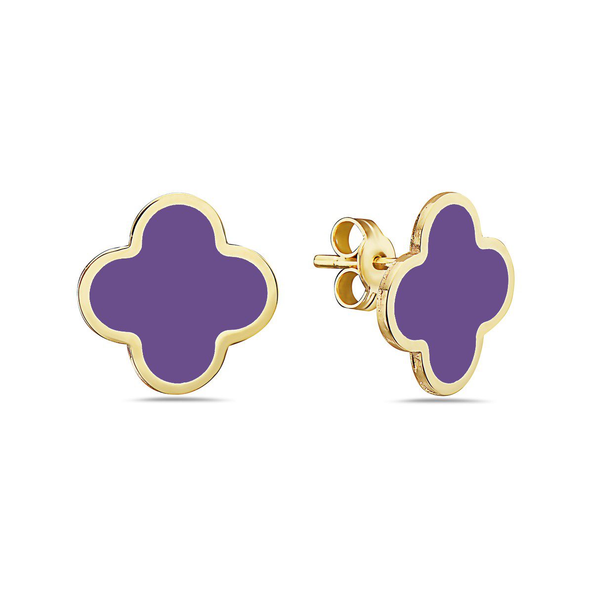 Birmingham Jewelry - 14K Yellow Gold Large Clover Earrings (Amethyst) - Birmingham Jewelry