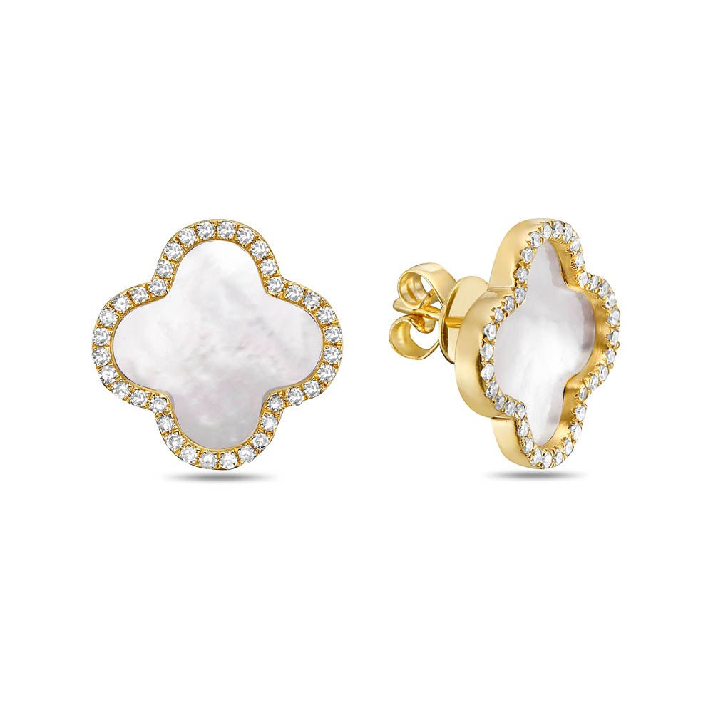 Birmingham Jewelry - 14K Yellow Gold Large Clover Earrings - Diamond (MOP) - Birmingham Jewelry