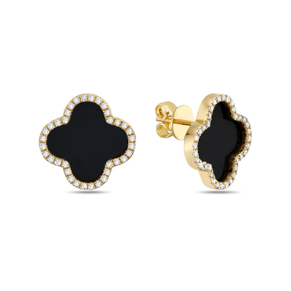Birmingham Jewelry - 14K Yellow Gold Large Clover Earrings - Diamond (Onyx) - Birmingham Jewelry