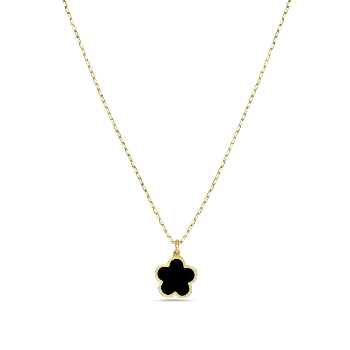14K Yellow Gold Large Flower Pendant Necklace (Onyx)