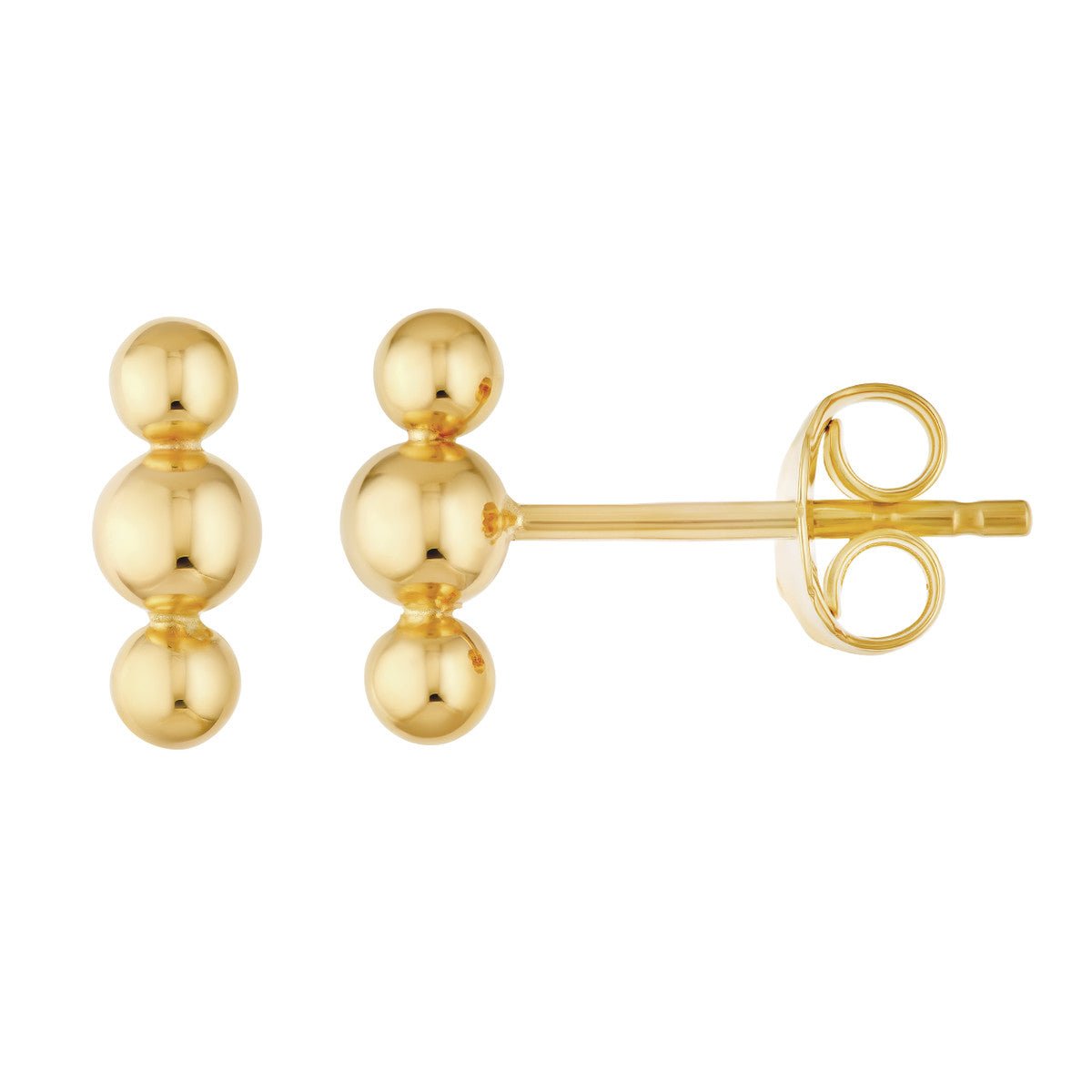 Birmingham Jewelry - 14K Yellow Gold Linear Trio Bead Stud Earrings - Birmingham Jewelry