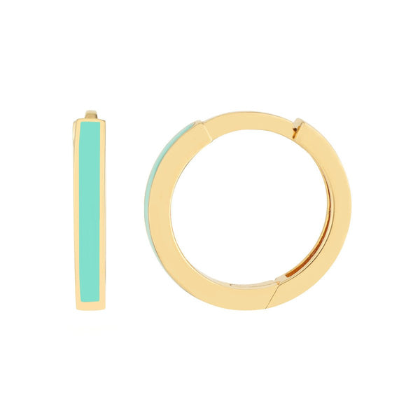 Birmingham Jewelry - 14K Yellow Gold Lt Turquoise Enamel Baby Hoop Earrings - Birmingham Jewelry