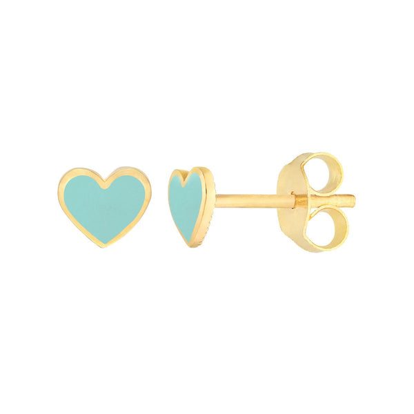 Birmingham Jewelry - 14K Yellow Gold Lt.Turquoise Enamel Heart Stud Earrings - Birmingham Jewelry