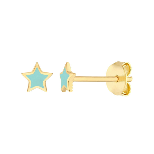 Birmingham Jewelry - 14K Yellow Gold Lt.Turquoise Enamel Star Stud Earrings - Birmingham Jewelry