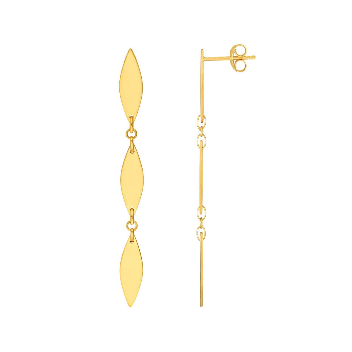 Birmingham Jewelry - 14K Yellow Gold Mirror Diamond Shape Link Dangle Earrings - Birmingham Jewelry