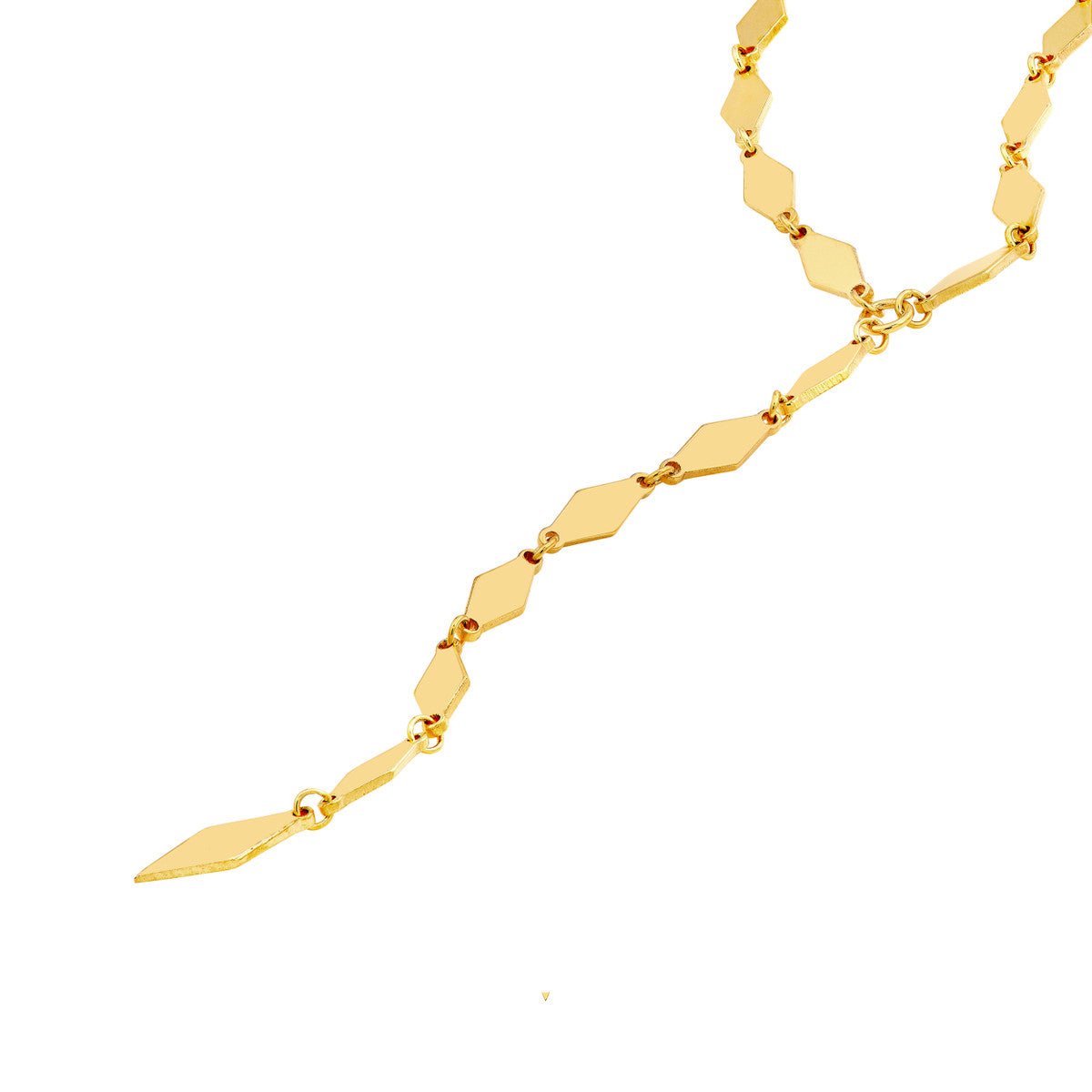 Birmingham Jewelry - 14K Yellow Gold Mirror Diamond Shape Link Lariat Necklace - Birmingham Jewelry