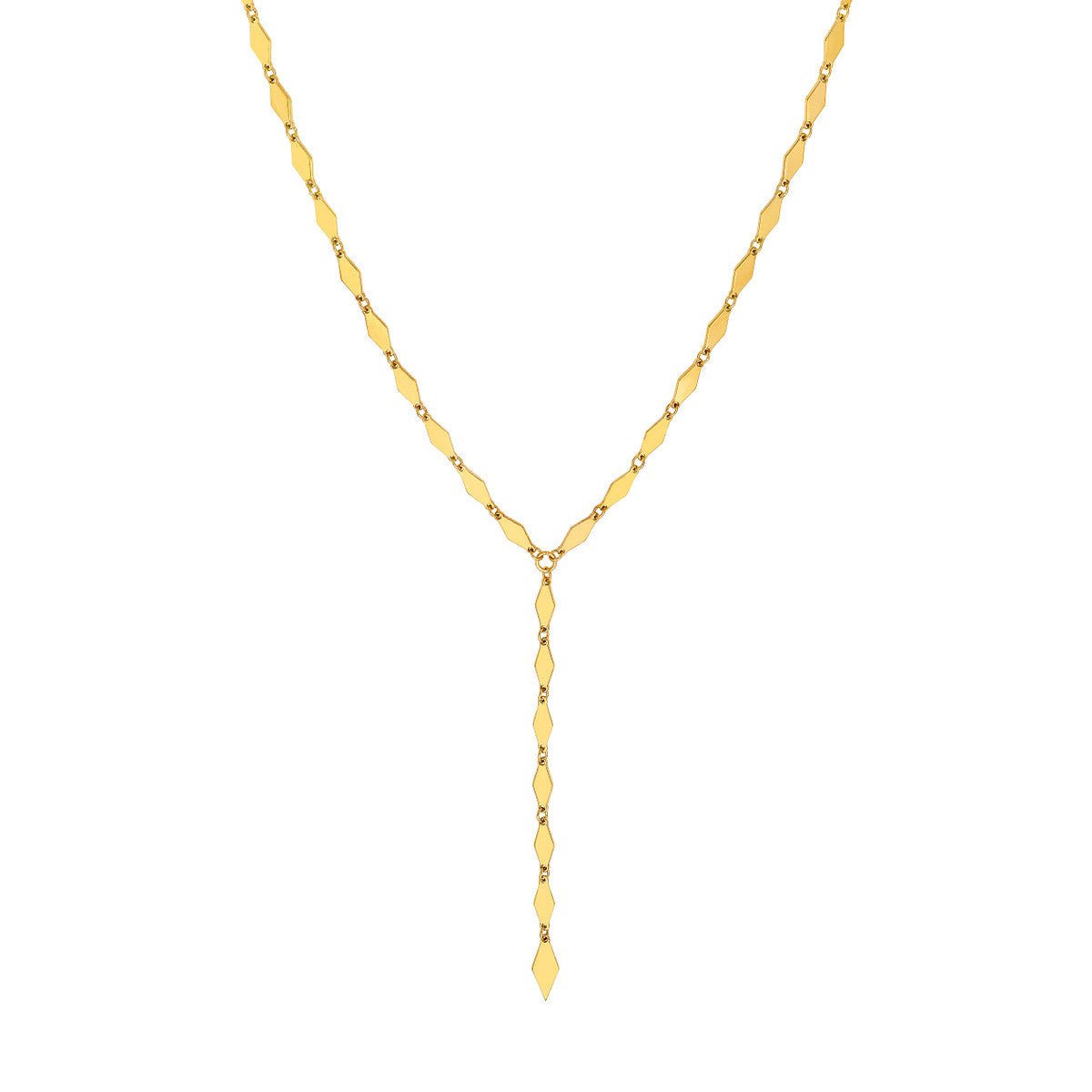 Birmingham Jewelry - 14K Yellow Gold Mirror Diamond Shape Link Lariat Necklace - Birmingham Jewelry