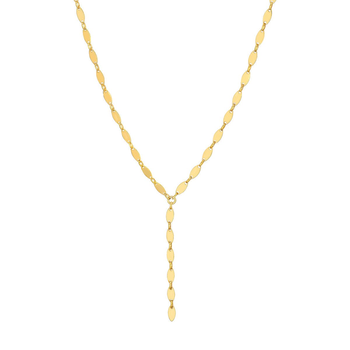 Birmingham Jewelry - 14K Yellow Gold Mirror Oval Shape Link Lariat Necklace - Birmingham Jewelry