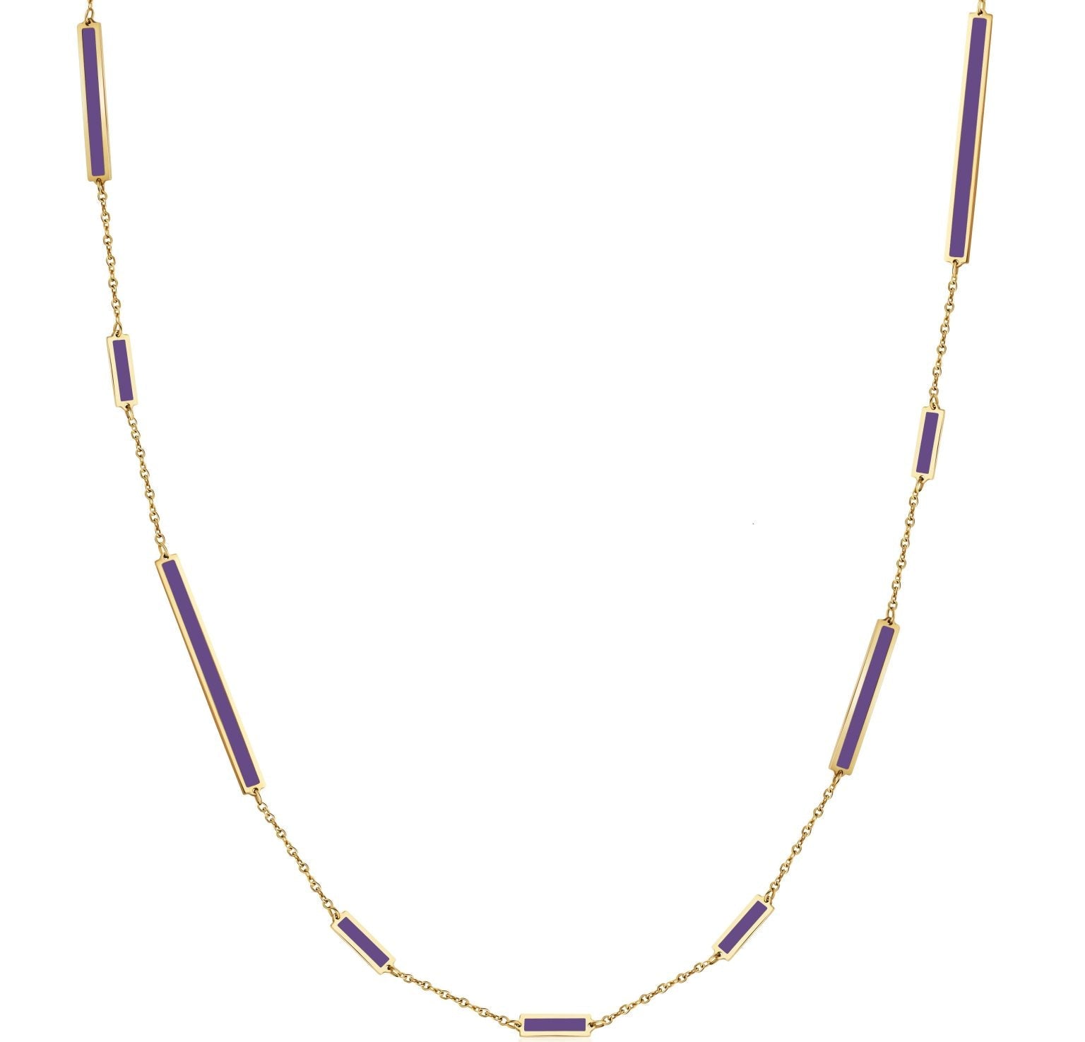 Birmingham Jewelry - 14K Yellow Gold Mix Bar Station Long Necklace (Amethyst) - Birmingham Jewelry