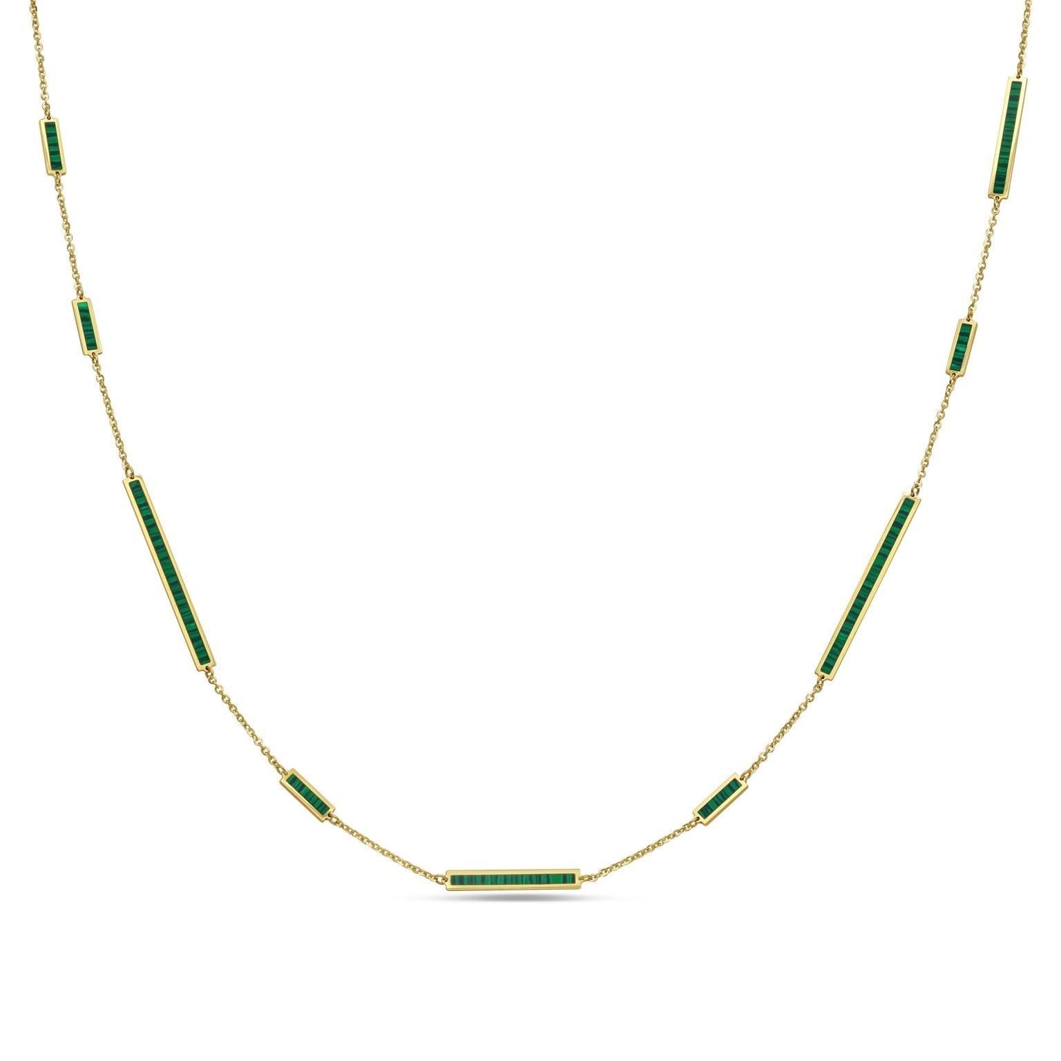 Birmingham Jewelry - 14K Yellow Gold Mix Bar Station Long Necklace (Malachite) - Birmingham Jewelry