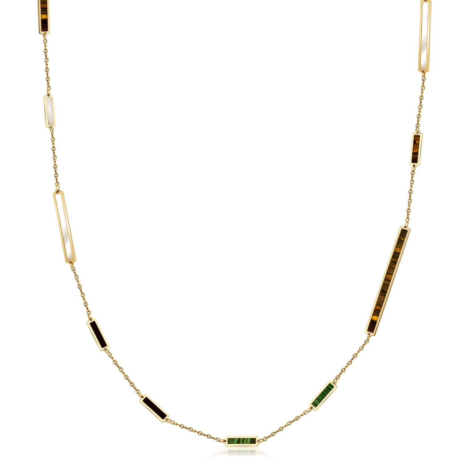 Birmingham Jewelry - 14K Yellow Gold Mix Bar Station Long Necklace (Multi Color 3) - Birmingham Jewelry