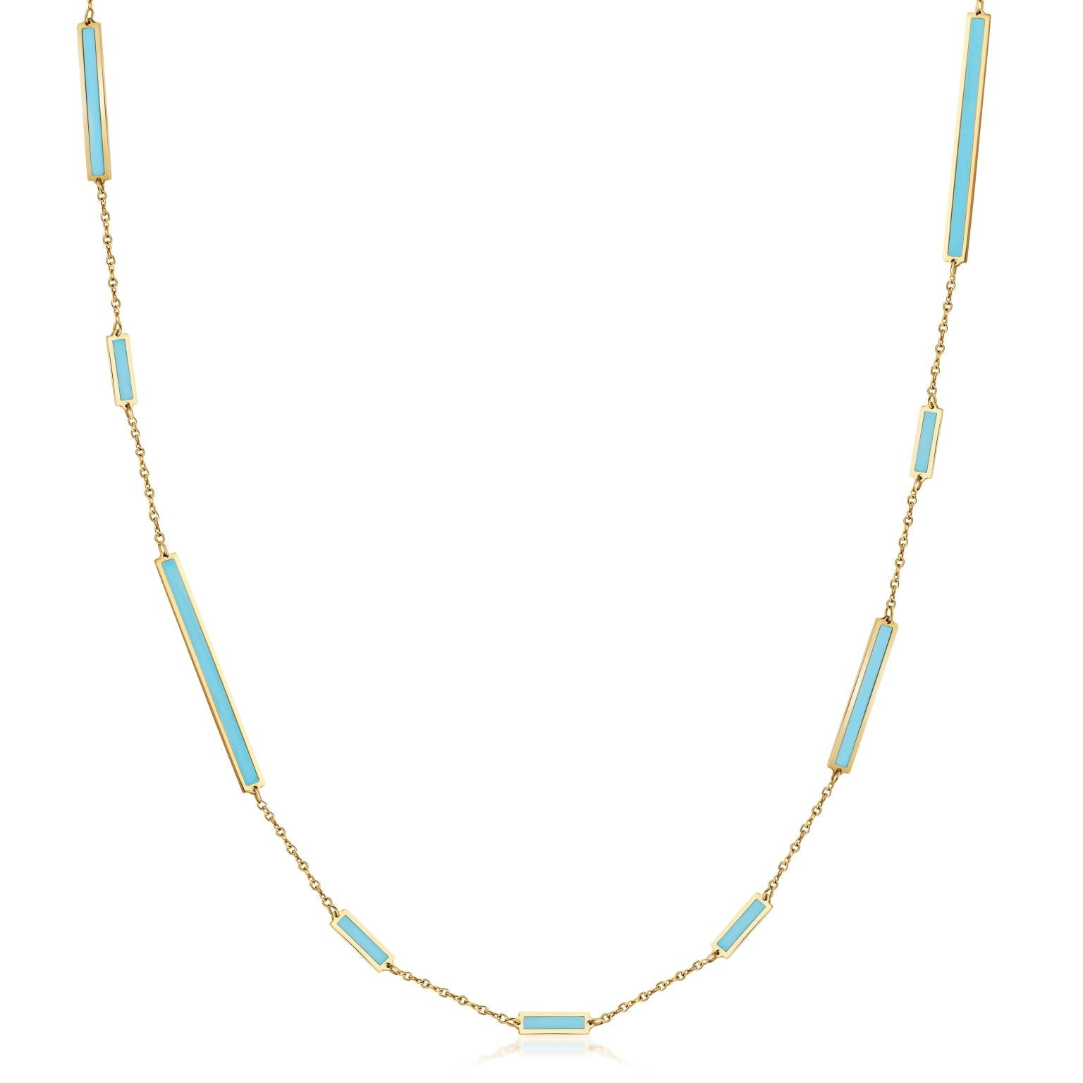 Birmingham Jewelry - 14K Yellow Gold Mix Bar Station Long Necklace (Turquoise) - Birmingham Jewelry