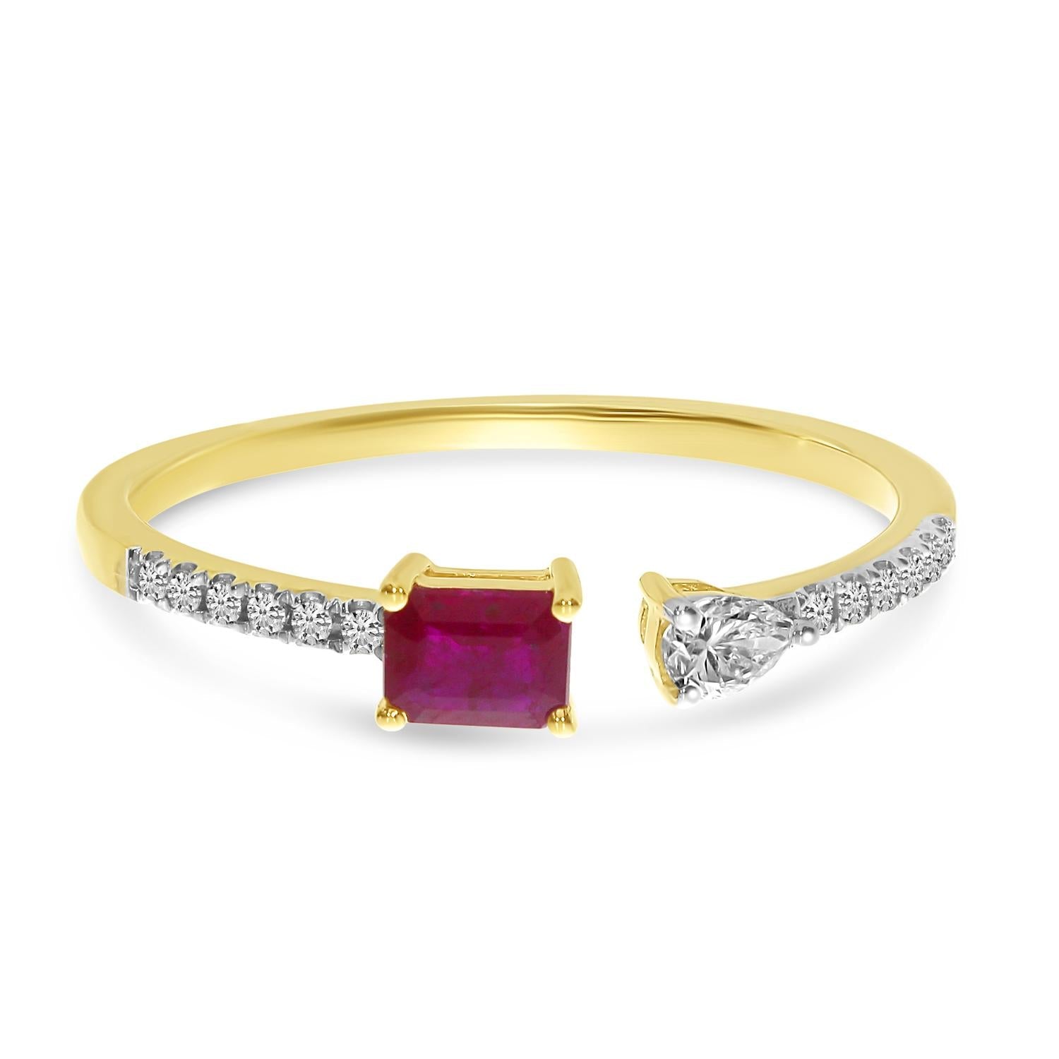 Birmingham Jewelry - 14K Yellow Gold Octagon Ruby and Pear Diamond Duo Ring - Birmingham Jewelry