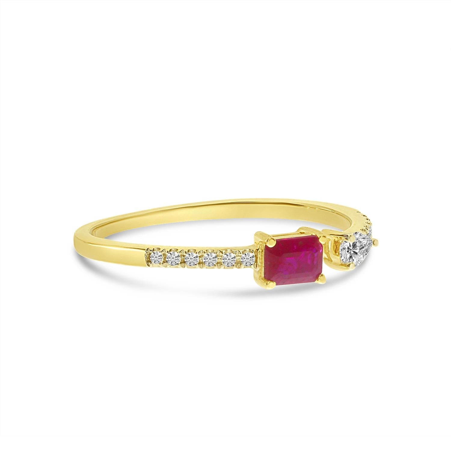 Birmingham Jewelry - 14K Yellow Gold Octagon Ruby and Pear Diamond Duo Ring - Birmingham Jewelry