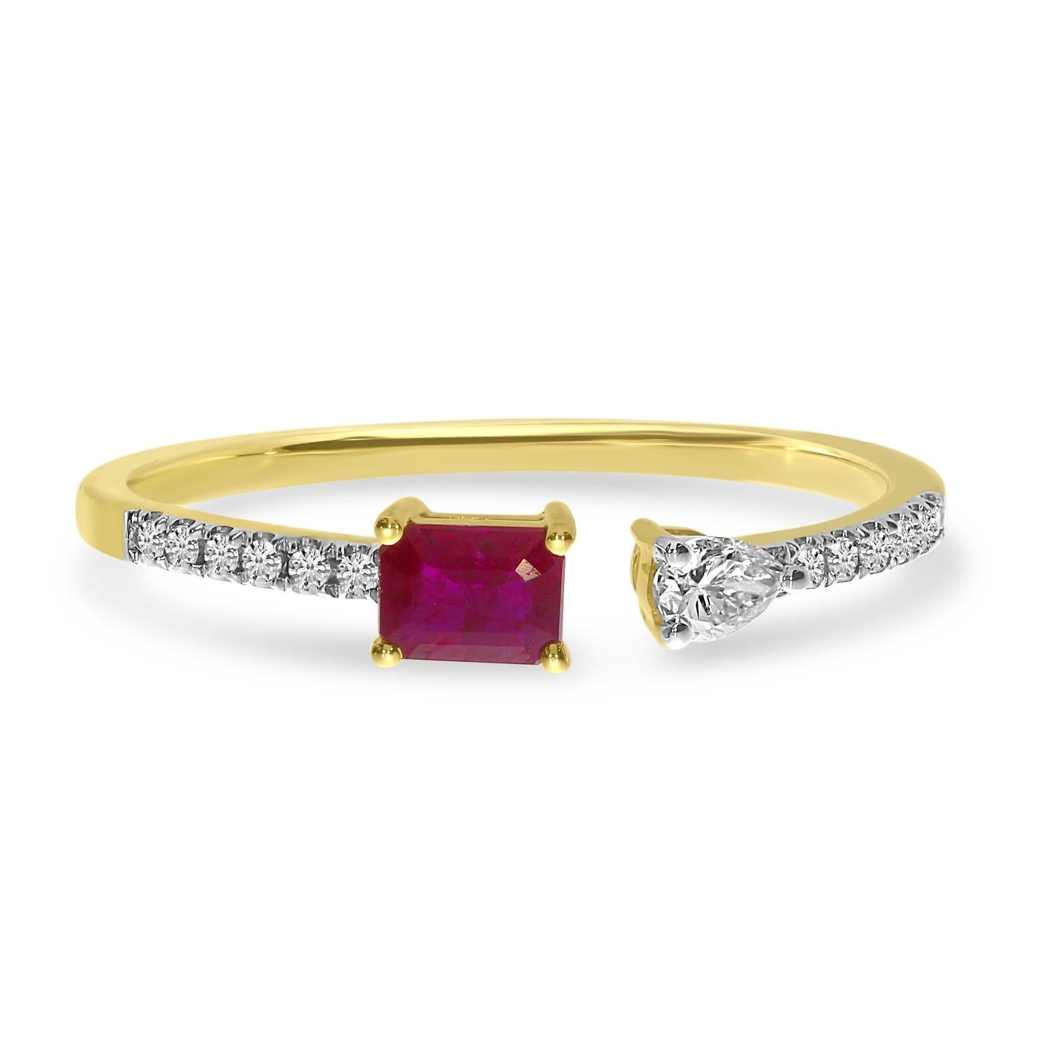 Birmingham Jewelry - 14K Yellow Gold Octagon Ruby and Pear Diamond Duo Ring - Birmingham Jewelry