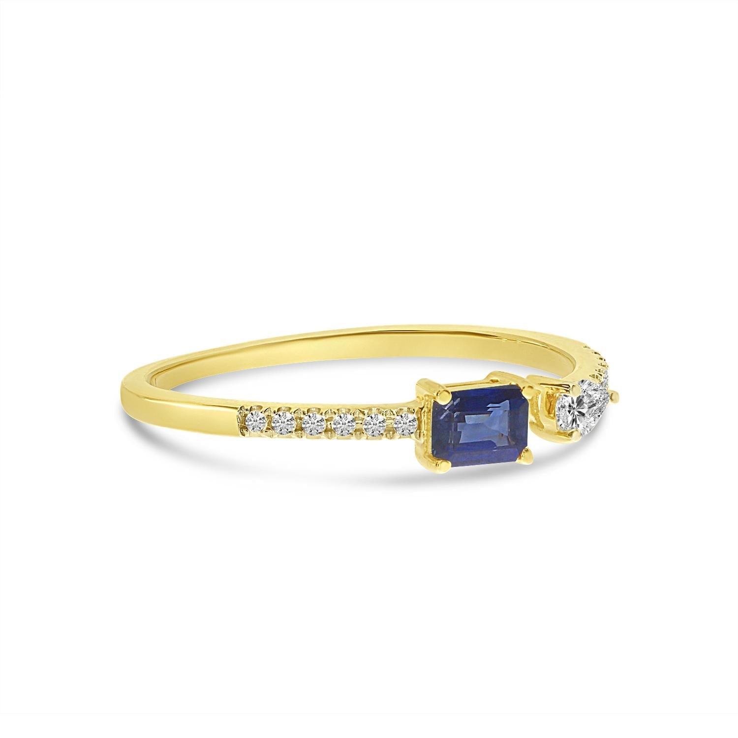 Birmingham Jewelry - 14K Yellow Gold Octagon Sapphire and Pear Diamond Duo Ring - Birmingham Jewelry