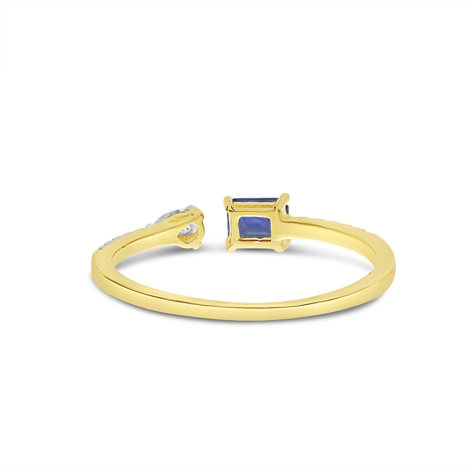 Birmingham Jewelry - 14K Yellow Gold Octagon Sapphire and Pear Diamond Duo Ring - Birmingham Jewelry