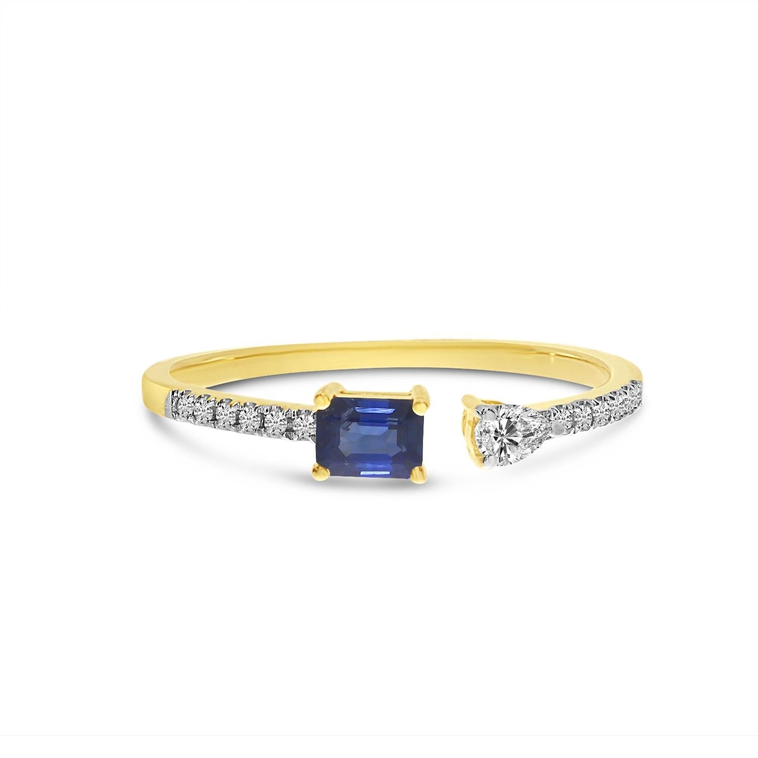 Birmingham Jewelry - 14K Yellow Gold Octagon Sapphire and Pear Diamond Duo Ring - Birmingham Jewelry